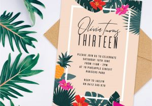 Invitation Card for 18th Birthday Background Tropical Birthday Invitations Tropical Birthday Invite