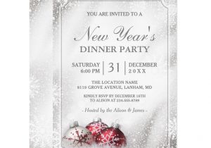 Invitation Card New Year Party Silver Baubles Snowflakes New Year S Dinner Party Invitation