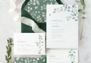 Invitation Card Rsvp Full form Eucalyptus Wedding Invitation Suite Diy Watercolor Greenery