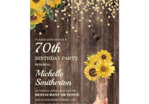 Invitation Card Yellow 60th Birthday Rustic Sunflower Boots Glitter 70th Birthday Invitation