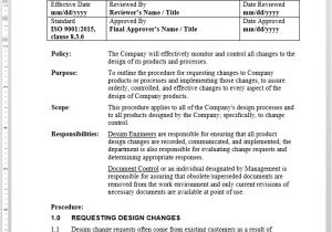 Iso 9001 Procedures Templates Design Change Procedure iso 9001 2015