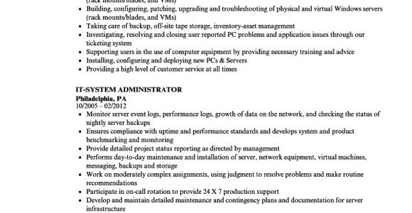 It Administrator Sample Resume It System Administrator Resume Samples Velvet Jobs