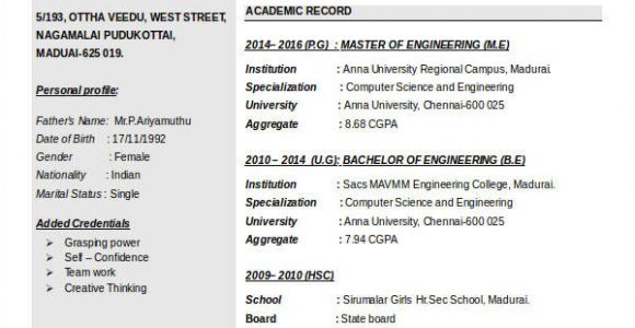 It Fresher Resume format Doc It Fresher Resume 6 Free Word Pdf Documents Download