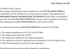 Jacs Cover Letter Tg800 8 Inch Tablet Cover Letter Letter Of Change Fcc Id