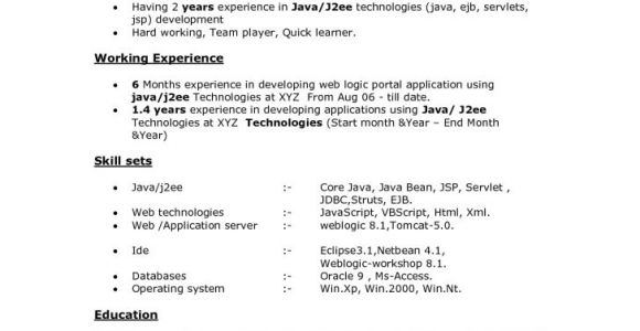 Java Sample Resume 4 Years Experience Java 4 Years Experience Resume Resume Ideas