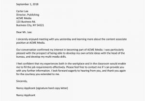 Job Interview Letter with Resume Screenshot Of A Job Interview Thank You Letter Sample