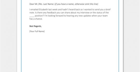 Job Interview No Resume Follow Up Email after No Response Sample Example