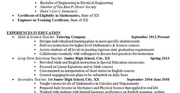 Junior High School Student Resume Junior High School Teacher Resume Example Math and Science