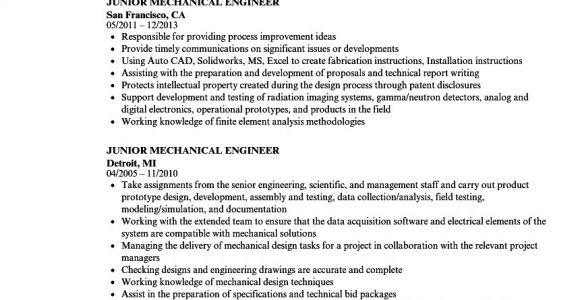 Junior Mechanical Engineer Resume Junior Mechanical Engineer Resume Samples Velvet Jobs