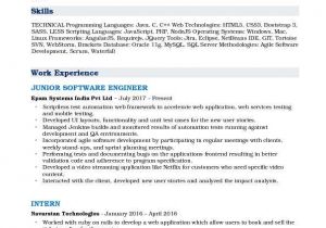 Junior Planning Engineer Resume Junior software Engineer Resume Samples Qwikresume
