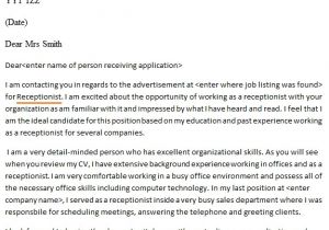 Junior Receptionist Cover Letter Cover Letter for Receptionist Job Letter Of Recommendation