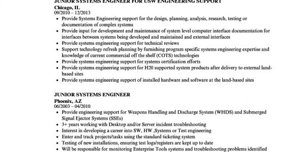 Junior System Engineer Resume Junior Systems Engineer Resume Samples Velvet Jobs