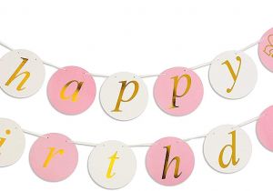 Kate Spade Happy Birthday Card Keira Prince Happy Birthday Banner Party Decorations Versatile Beautiful Swallowtail Bunting Flag Garland Chic White and Gold Pink White