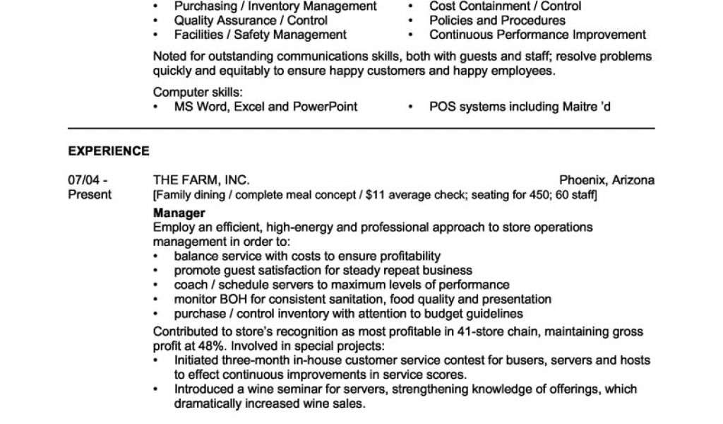 sample resume for kfc team member