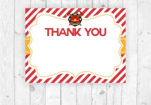 Kid Birthday Thank You Card Wording Firemen Printable Thank You Cards Instant Download