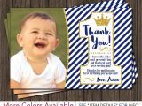 Kid Birthday Thank You Card Wording Prince First Birthday Thank You Card Royal Blue 1st