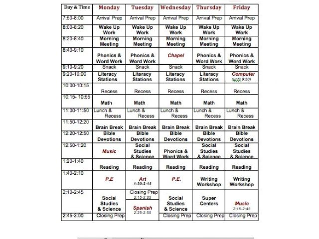 Kindergarten Timetable Template Weekly School Schedule Template 9 Free ...