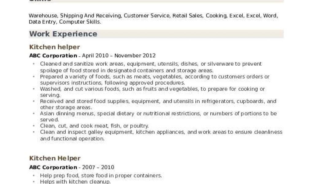 kitchen helper resume sample