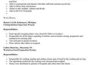 Kitchen Supervisor Resume Sample Kitchen Hand Resume Sample Best Resume Collection