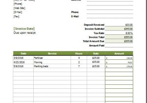 Landscaping Receipt Template Lawn Care Invoice Template for Excel Excel Invoice Templates