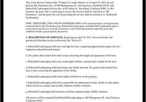 Lawn Contract Template Lawn Service Contract Template with Sample