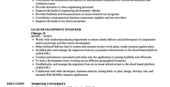 Lead Engineer Resume Lead Development Engineer Resume Samples Velvet Jobs