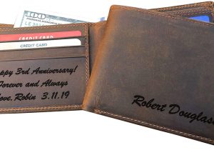 Leather Anniversary Card for Him Rfid Blocking Personalized Genuine Leather Men S Bifold Wallet Monogrammed with Custom Message Inside Gifts for Boyfriend Husband Dads Anniversary