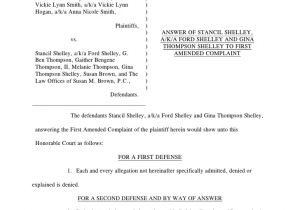 Legal Answer Template Shelleys 7 19 2010 Answer to 1st Amended Complaint