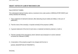Lein Template Notice Of Claim Of Mechanics Lien Template Sample form