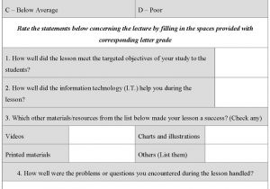 Lesson Plan Feedback Template Lesson Evaluation form Sample forms