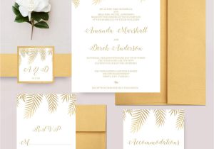 Library Card Wedding Invitation Template Beach Wedding Invitations Gold Palm Tree Leaves