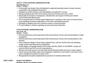Linux Resume Sample Unix Systems Administrator Resume Samples Velvet Jobs