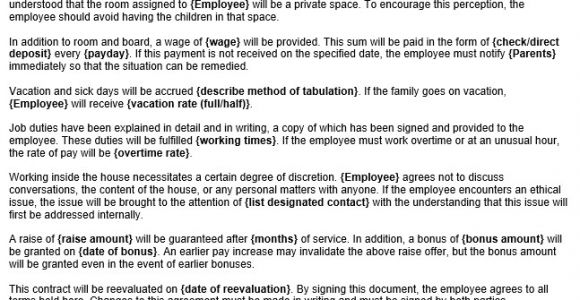 Live In Carer Contract Template Live In Child Care Contract form Template