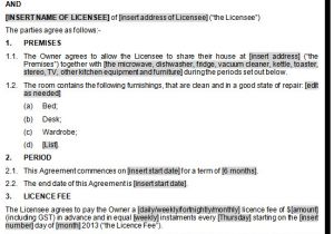 Lodger Contract Template Free Share House License or Lodgers Agreement