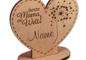 Love Card with Name and Photo Holz Aufsteller Herz Beste Mama Pusteblume
