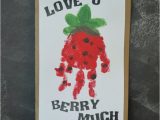Love School Wild Card Entry “berry Much” Handprint Strawberry Card Idea for Kids to