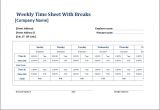 Lunch Roster Template Employee Weekly Time Sheets with and without Breaks