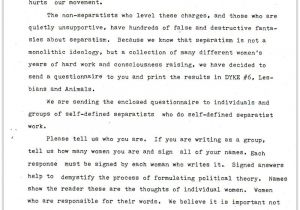 Lush Cover Letter Examples Cover Letter for Separatist Symposium Dyke A Quarterly 1977