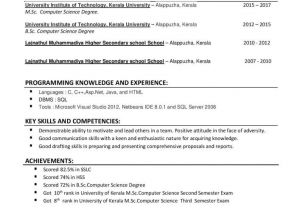 M Tech Cse Fresher Resume format Resume format for M Sc Computer Science Freshers Free