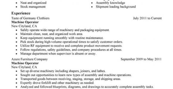 Machine Operator Resume Sample Machine Operator Resume Examples Created by Pros