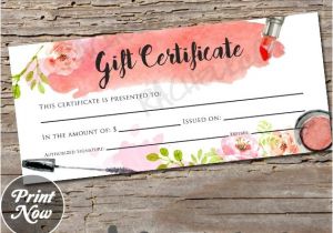 Makeup Gift Certificate Template Watercolor Makeup Gift Certificate Printable Instant