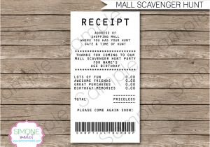 Mall Scavenger Hunt Invitation Template Mall Scavenger Hunt Favor Tags Receipt Tags Thank You Tags