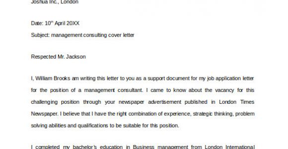 Management Consultancy Cover Letter 10 Consulting Cover Letter Templates to Download Sample