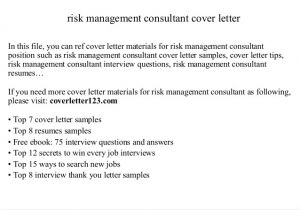 Management Consultancy Cover Letter Risk Management Consultant Cover Letter