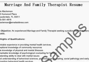 Marriage and Family therapist Resume Sample Resume Samples Marriage and Family therapist Resume