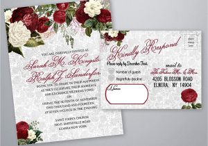 Marriage Card Printing Near Me Rose Wedding Invitations Red White with Rsvp Cards Set Of 100