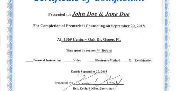 Marriage Counseling Certificate Template Premarital Counseling Certificate Of Completion Template