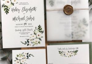 Marriage for Money Green Card Greenery Floral Wedding Invitation Vellum Wrap with Gold