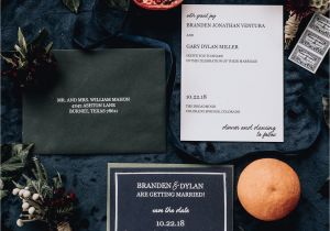 Marriage On Green Card Holder Navy forest Modern Wedding Invitation with Green Envelopes