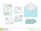 Marriage Only for Green Card Geometry Blue Green Gold Wedding Invitation Set with